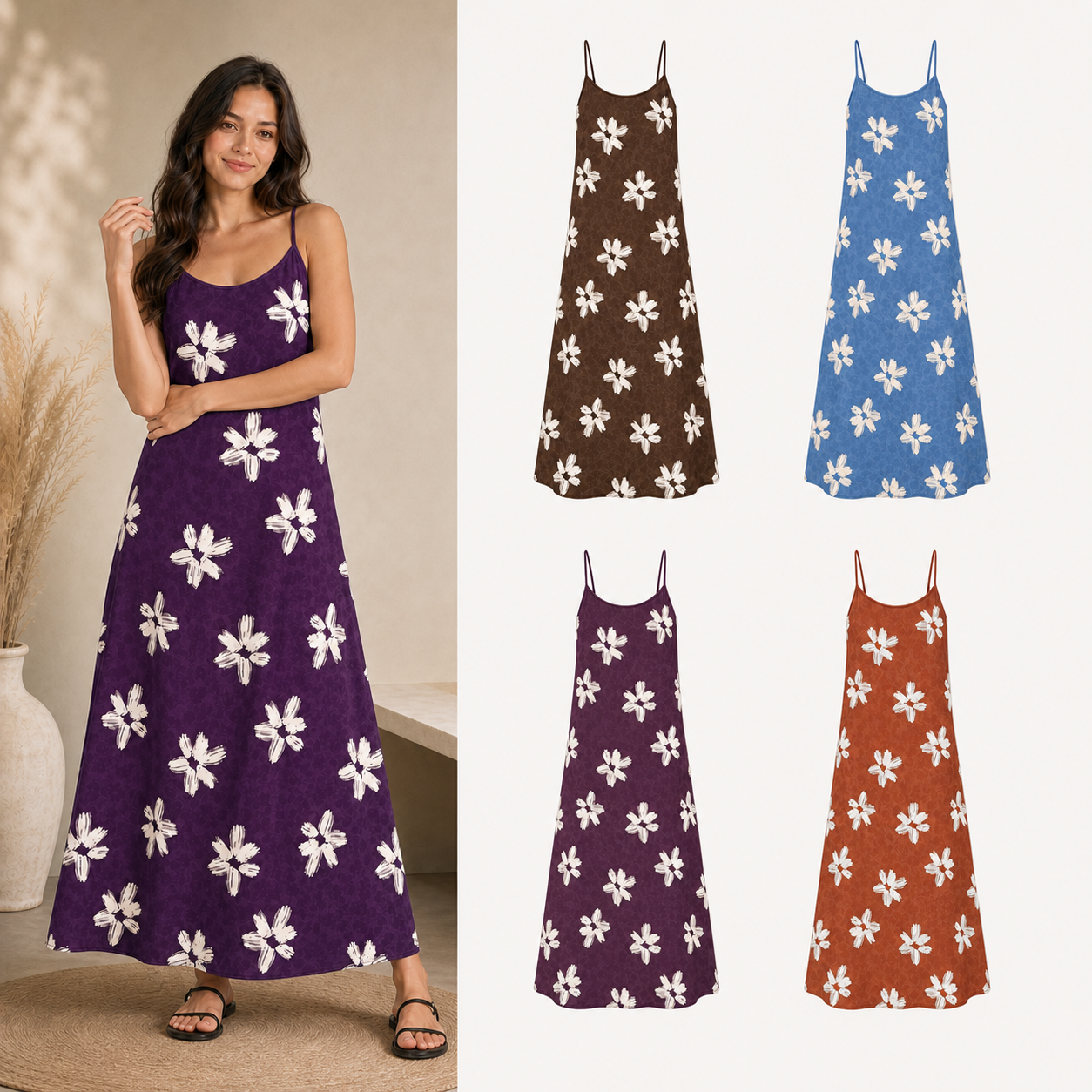 Women's floral camisole maxi dress mixed four-pack B