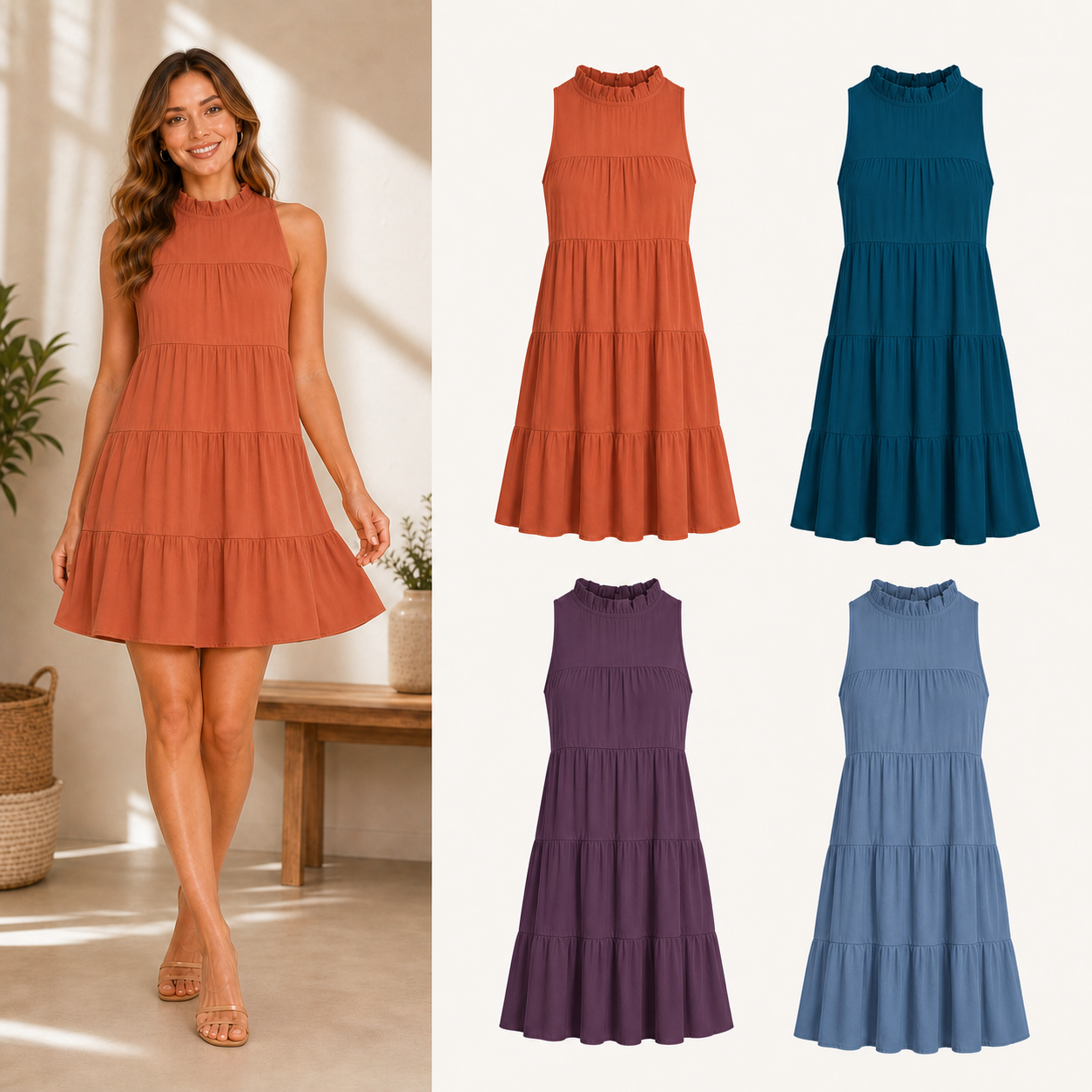 Women's tiered mini dress mixed four pack B