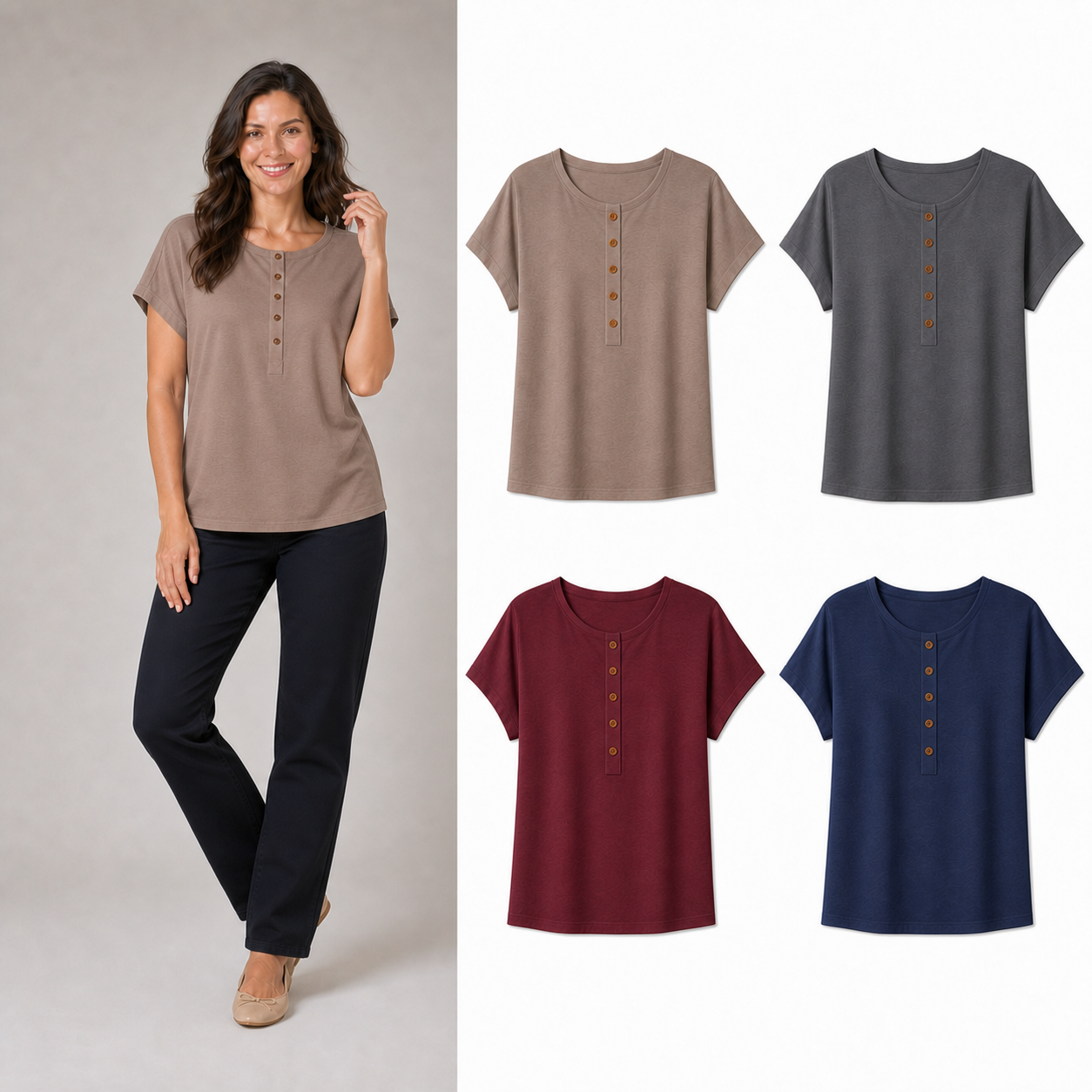 Women's button Henley dolman top mixed four pack B