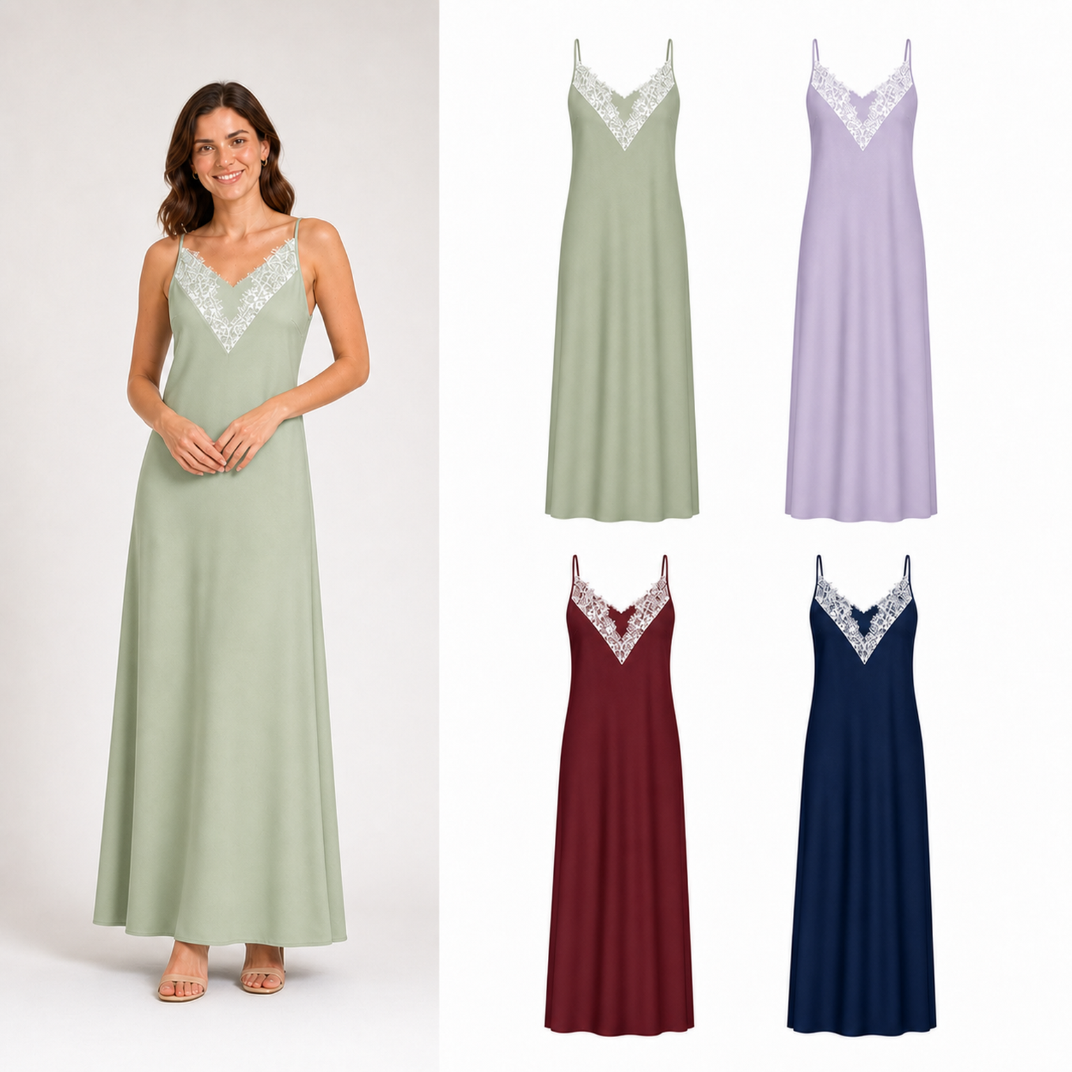 Women's lace trim slip maxi dress mixed four pack B