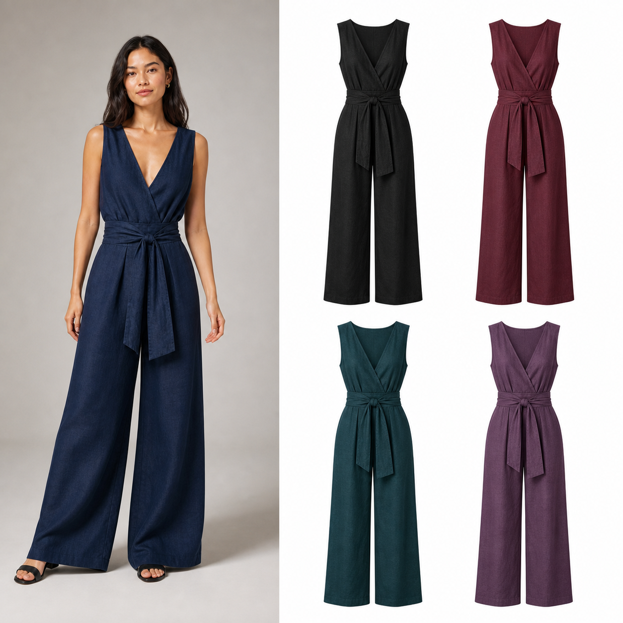 Women's wrap V-neck wide-leg jumpsuit mixed four pack B