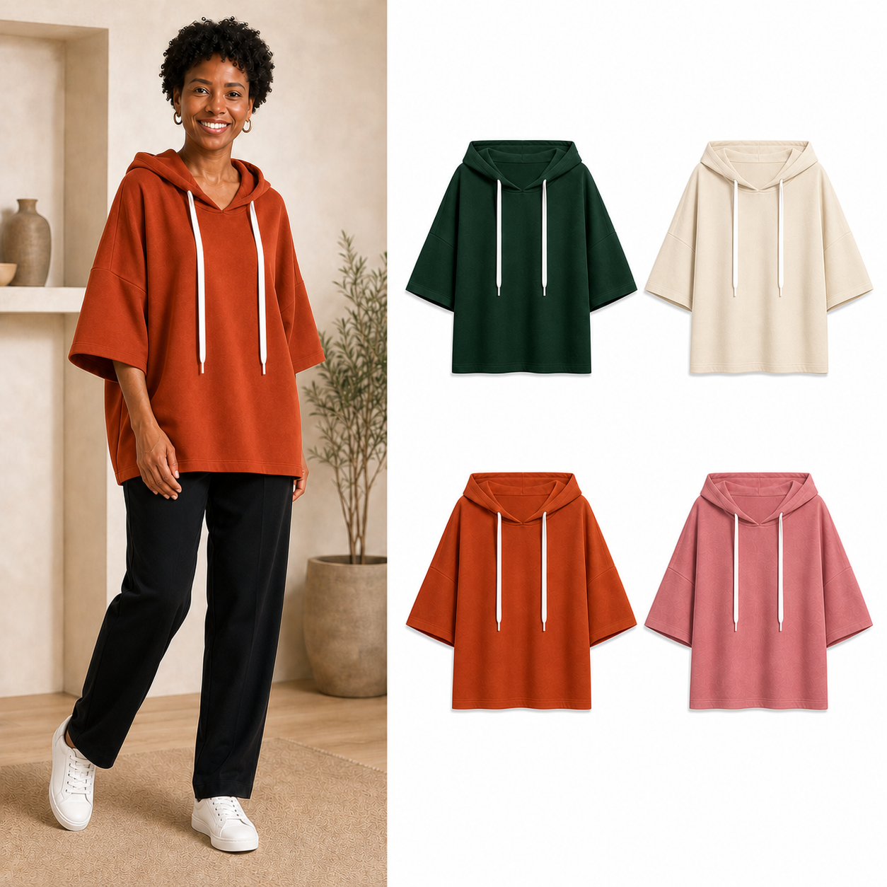 Women's oversized short-sleeve hoodie top mixed four pack B