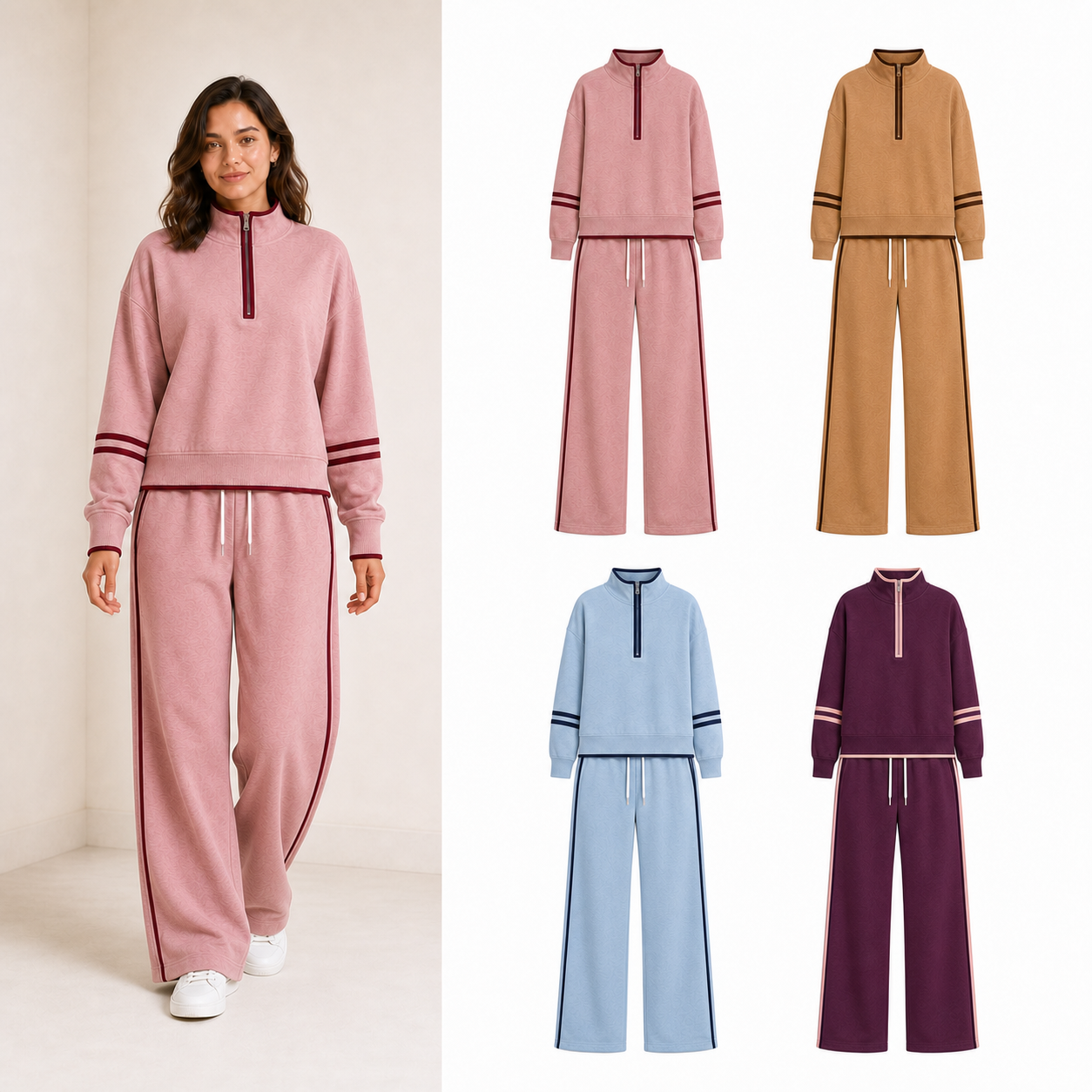 Women's contrast half-zip wide-leg set mixed four pack B