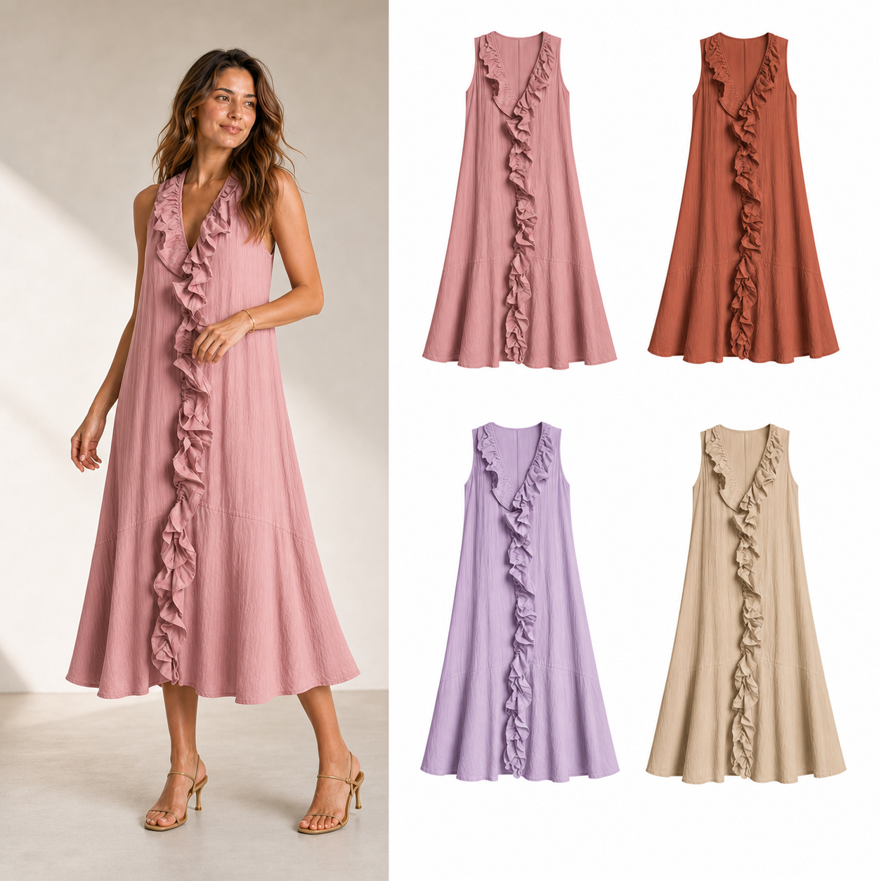 Women's cascading ruffle midi dress mixed four pack B