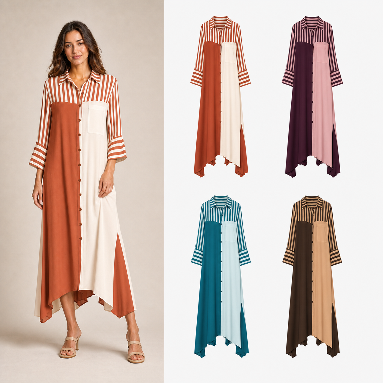 Women's colorblock striped shirt dress mixed four pack B