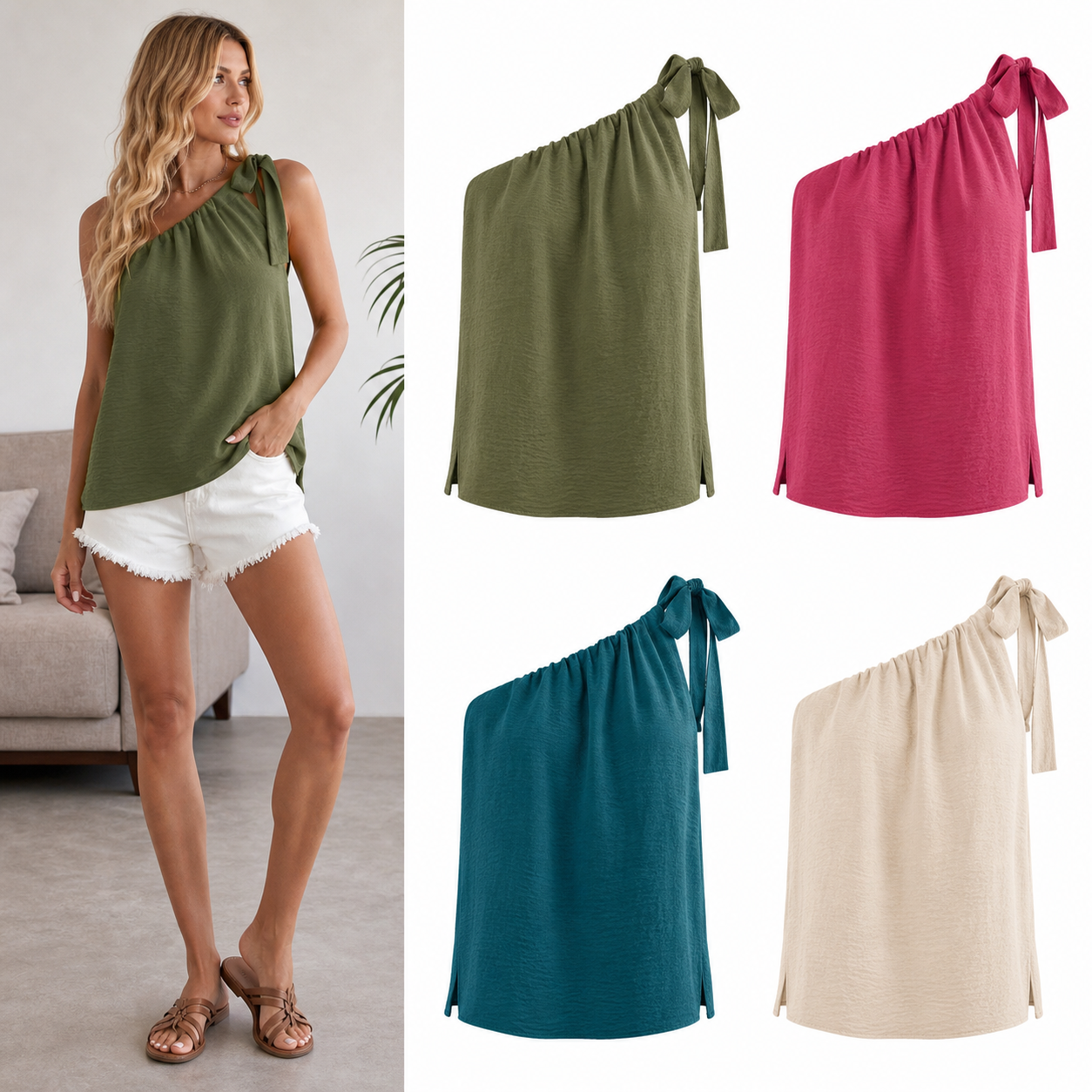 Women's one-shoulder tie loose top mixed four pack B