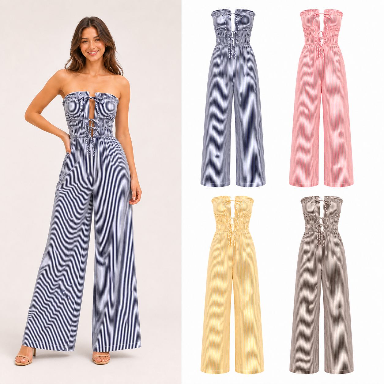 Women's striped strapless wide-leg jumpsuit mixed four pack B