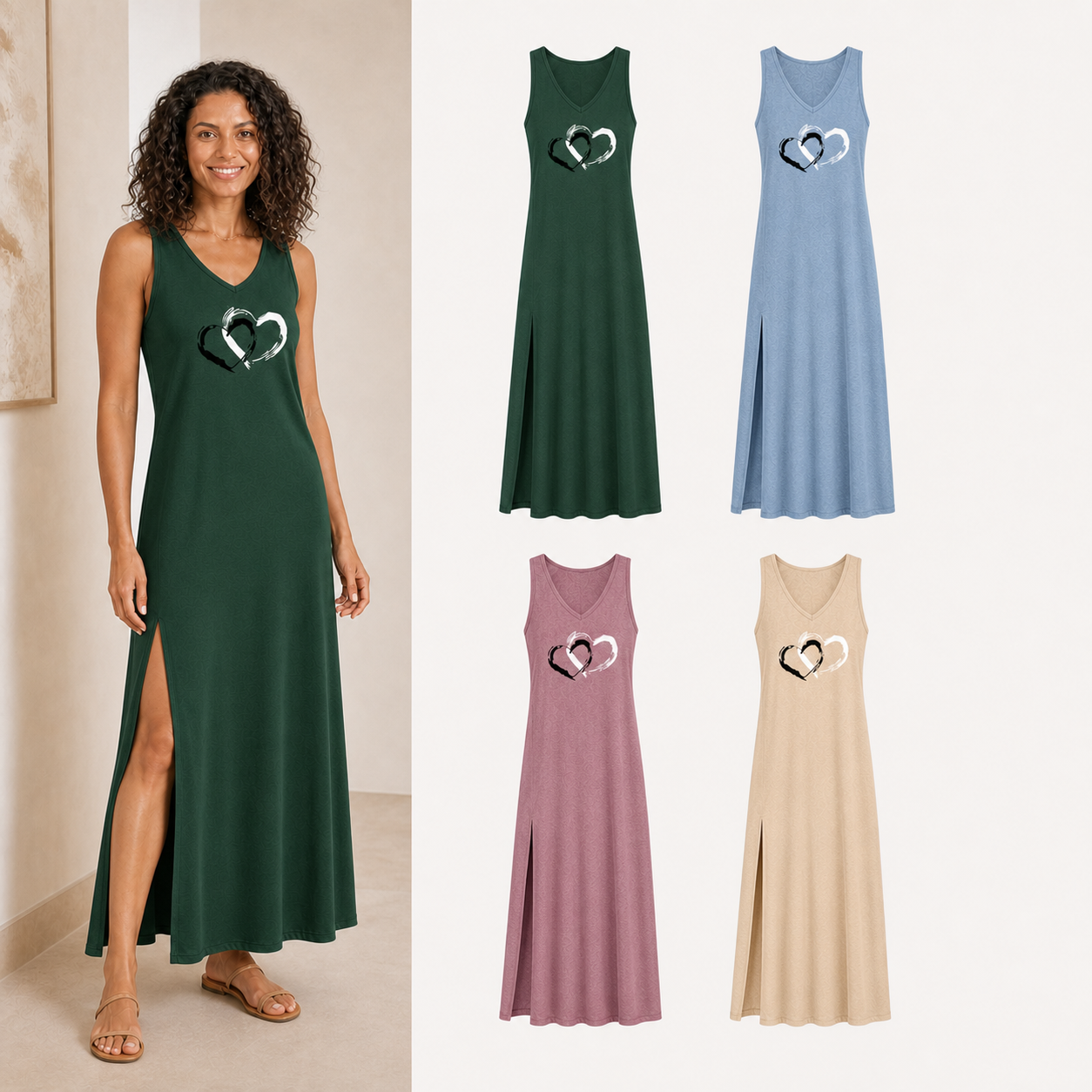 Women's double-heart sleeveless maxi dress mixed four pack B