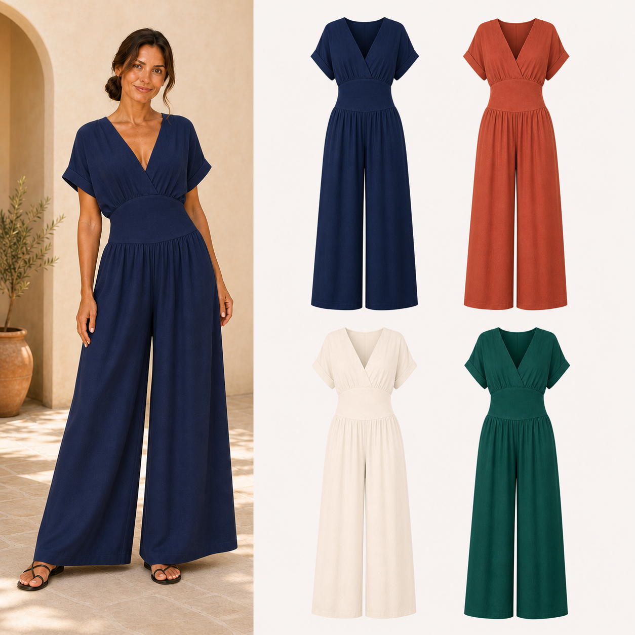 Women's surplice wide-leg jumpsuit mixed four pack B