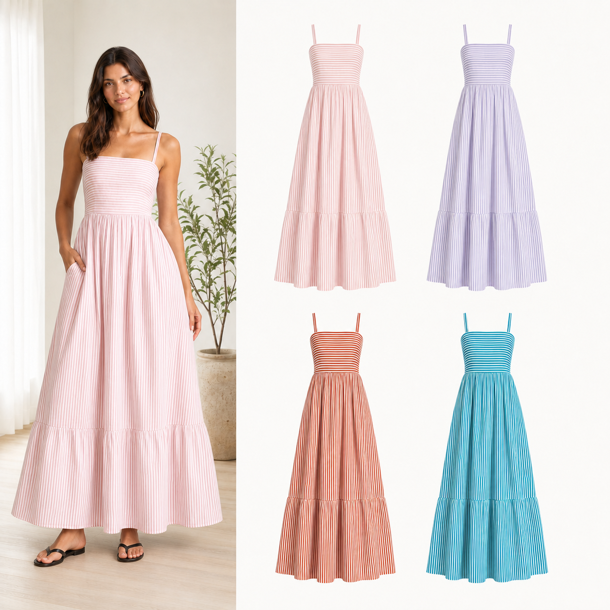 Women's striped tiered maxi dress mixed four pack B