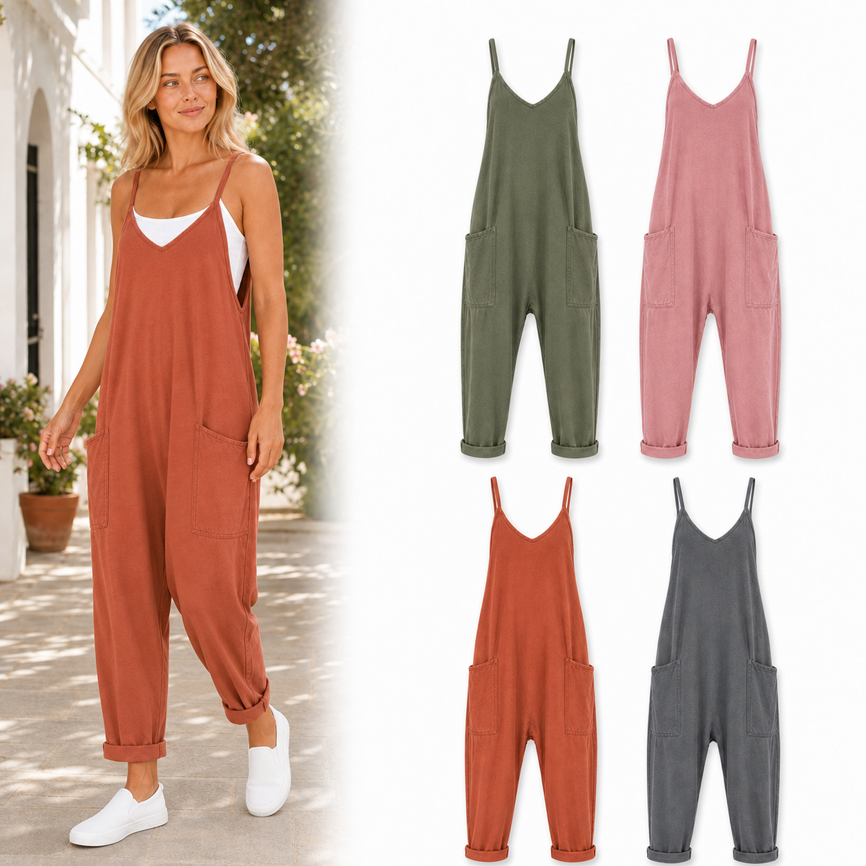 Four-color women's relaxed pocket jumpsuit set B