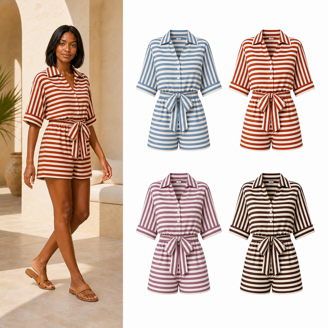 Women's striped shirt and shorts set mixed four pack B