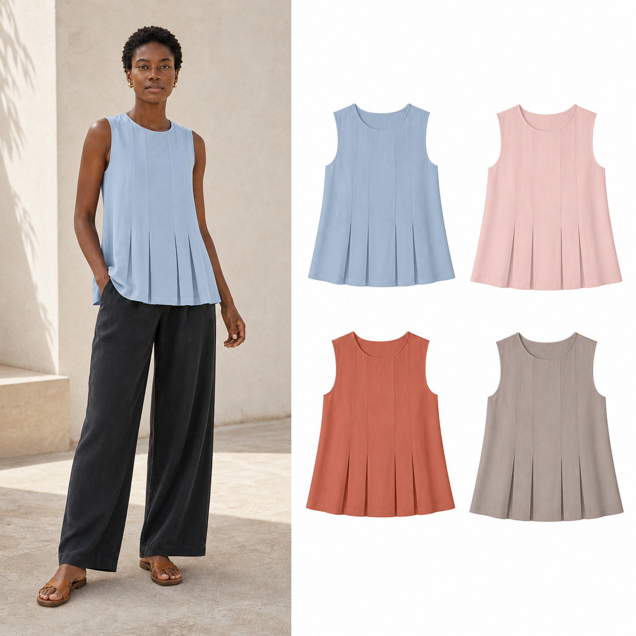 Women's pleated sleeveless A-line top mixed four pack B