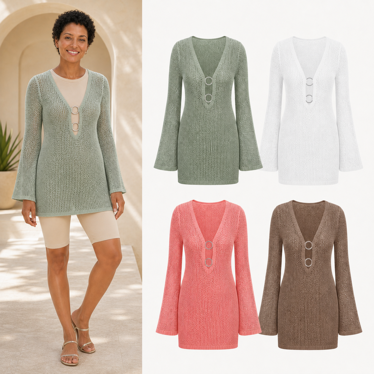 Women's double-ring open-knit cover-up mixed four pack B