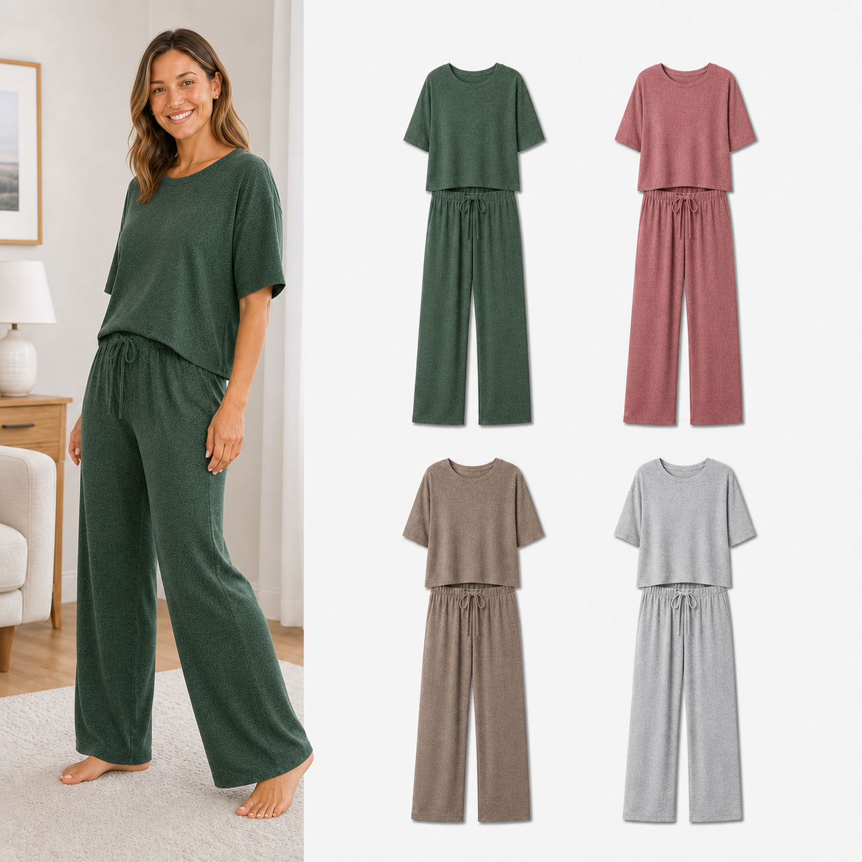 Four-color women's lounge set package B in green rose taupe and light gray