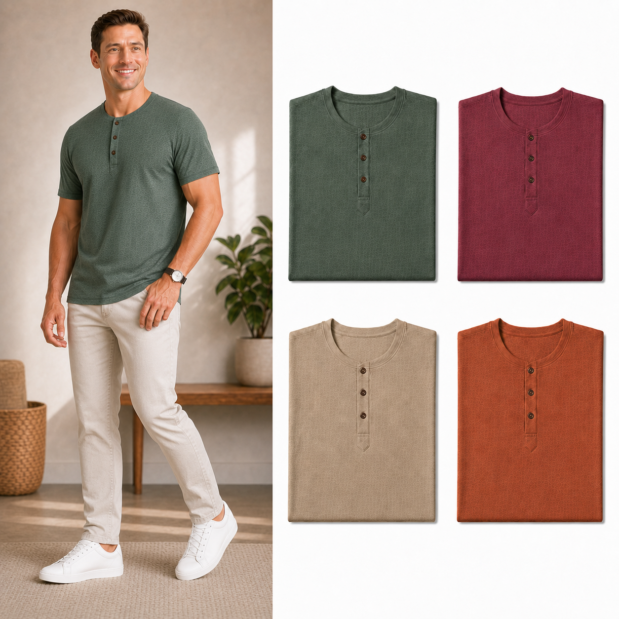 Four-color men's short-sleeve Henley package B