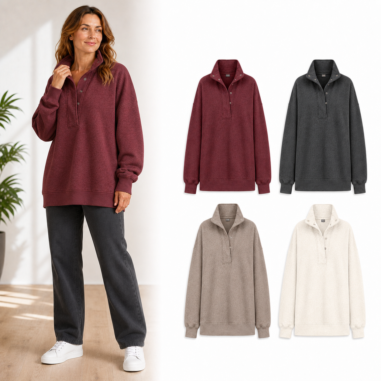 Four-color women's snap-collar pullover set B
