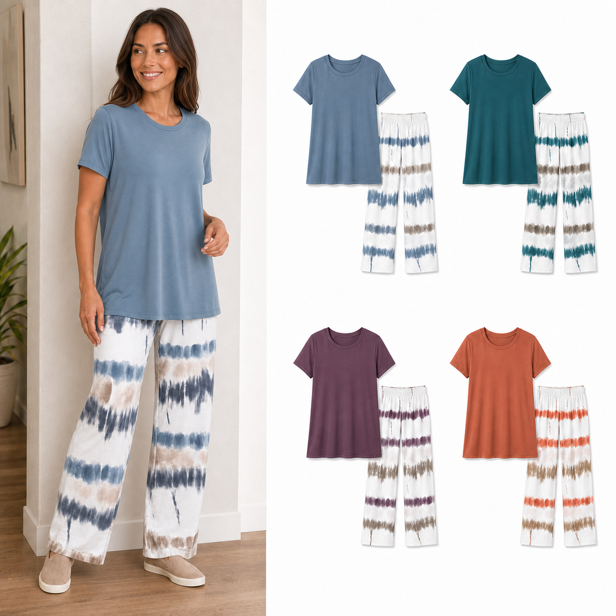 Four color women's tie dye pants lounge set package B