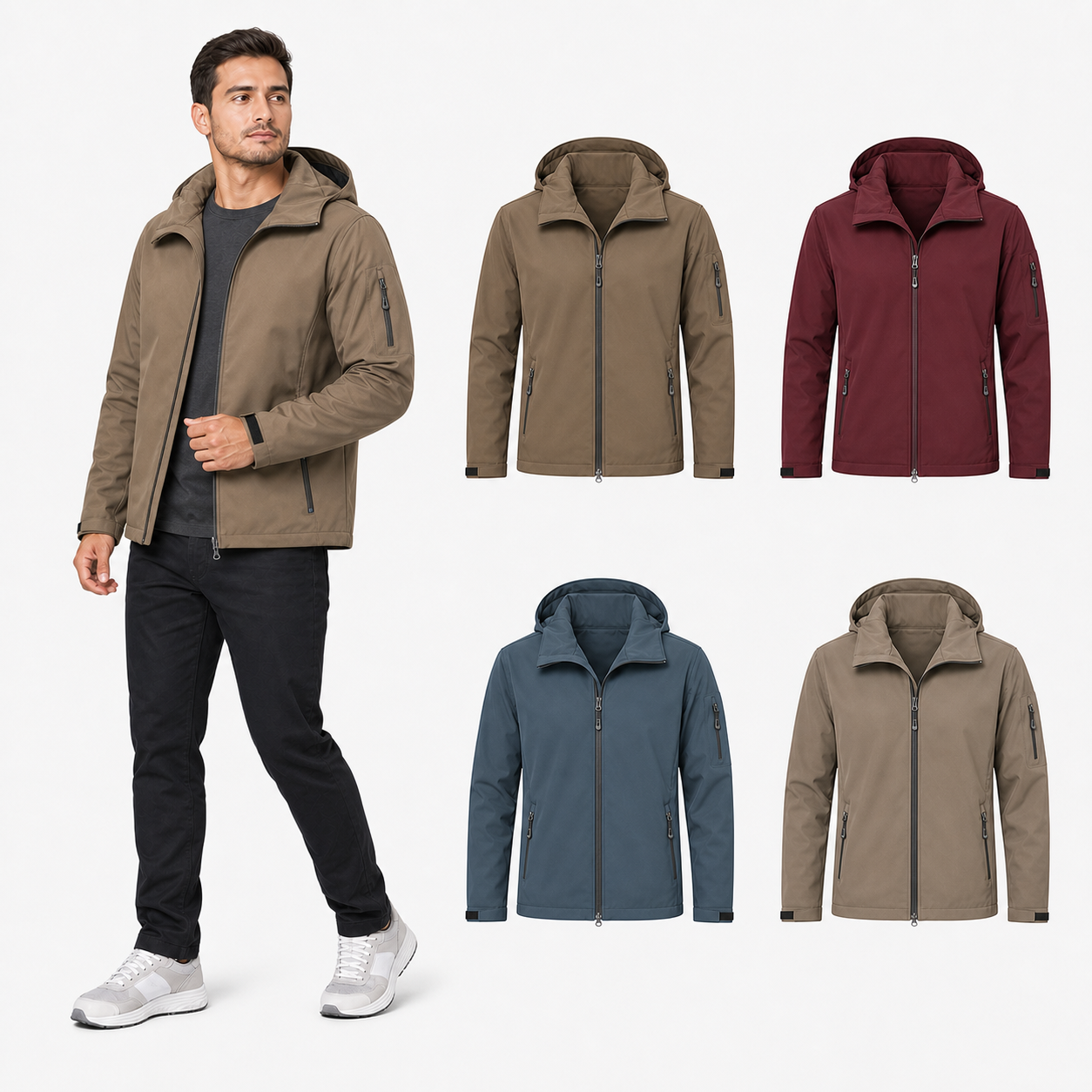 Four color men's hooded softshell jacket set B