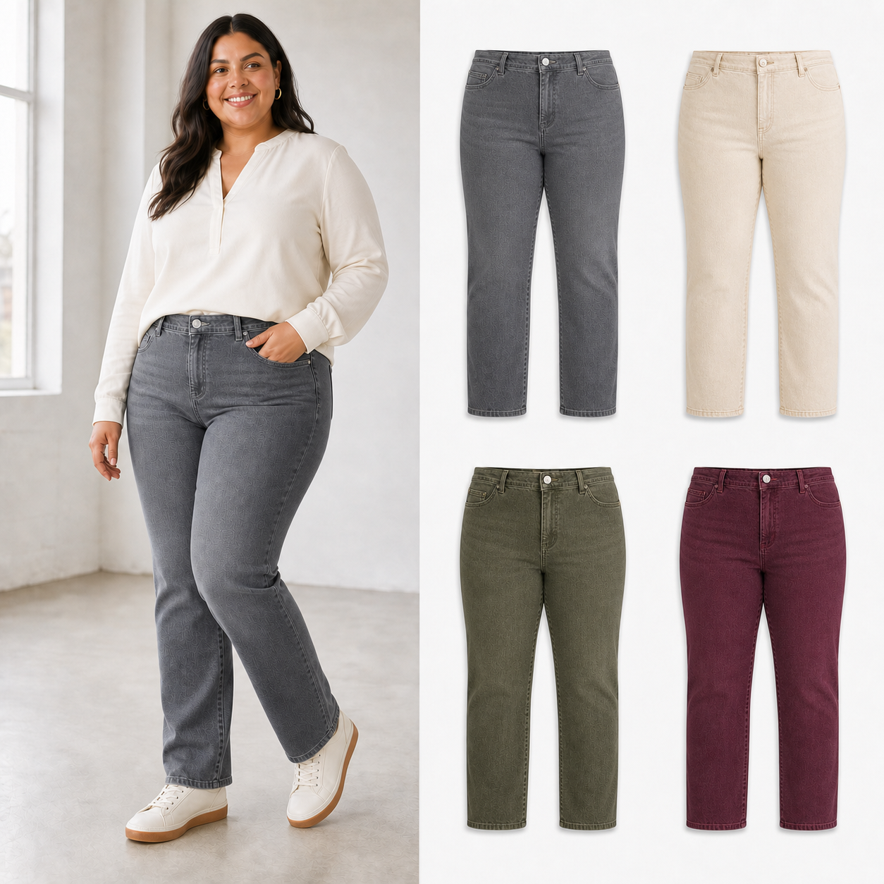Four-color women's plus-size straight-leg jeans set B