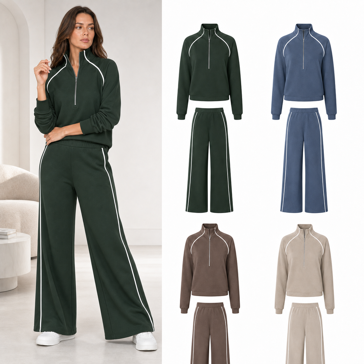 Four-color women's piped wide-leg set B
