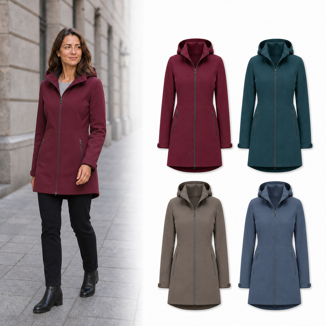 Burgundy teal taupe and dusty blue four-jacket set B