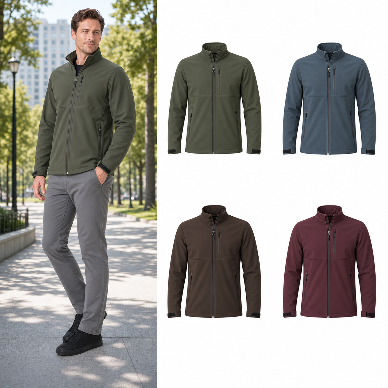 Four-color men's stand-collar zip jacket set B
