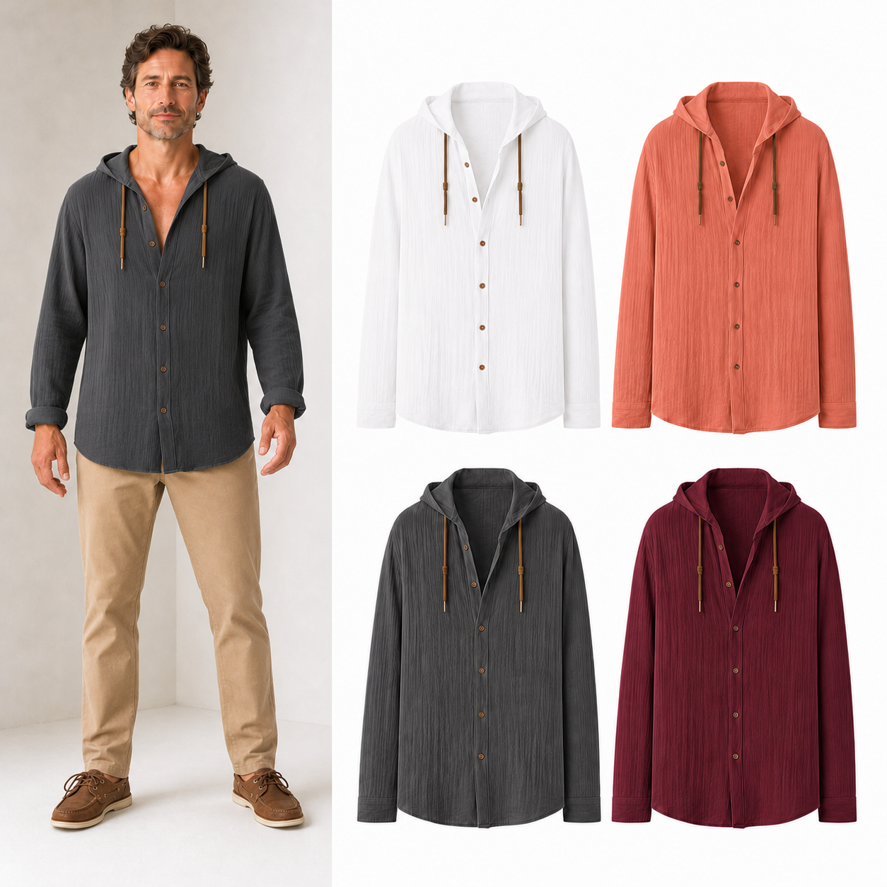 Four color pack B of men's hooded button shirts