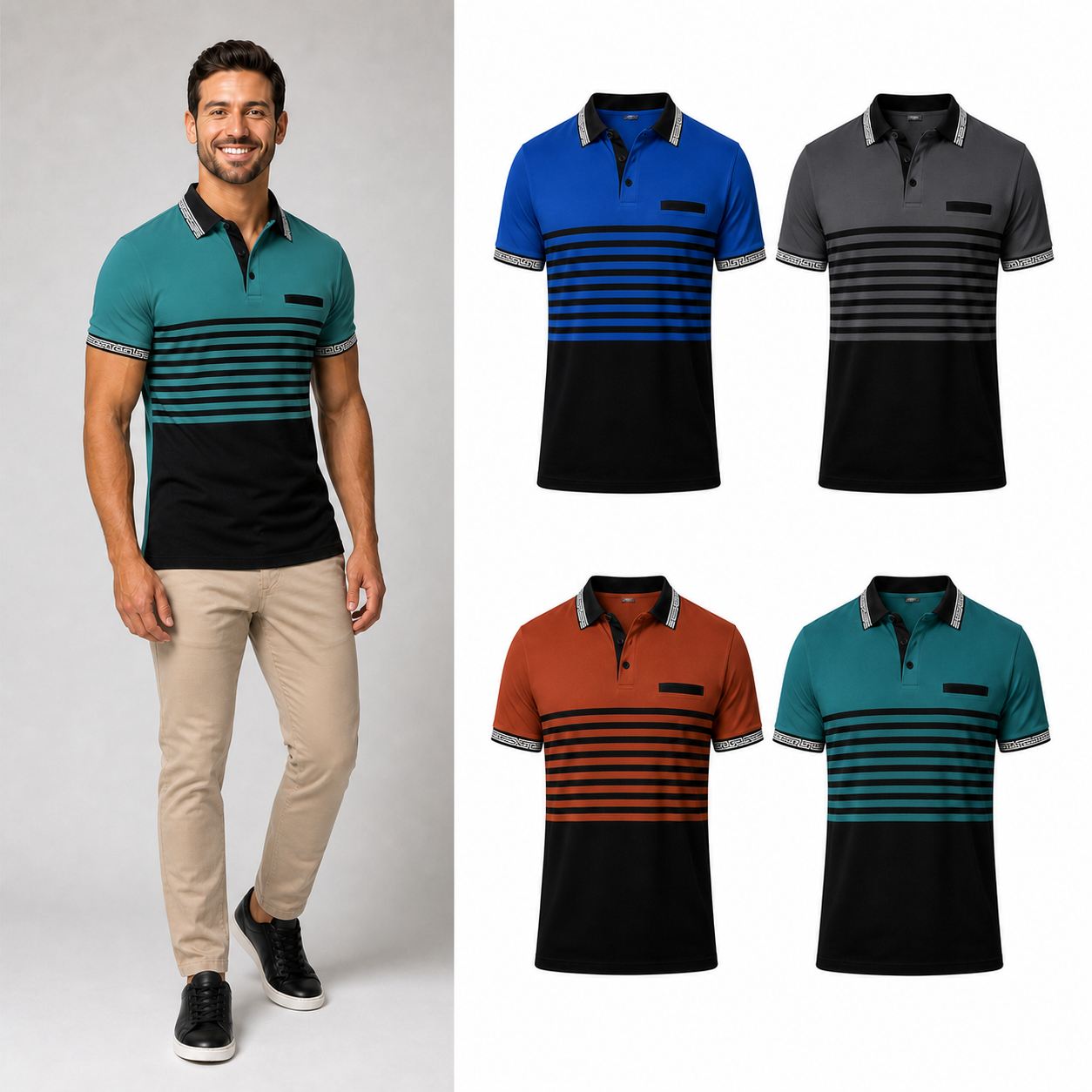 Men's color-block polo mixed four pack B