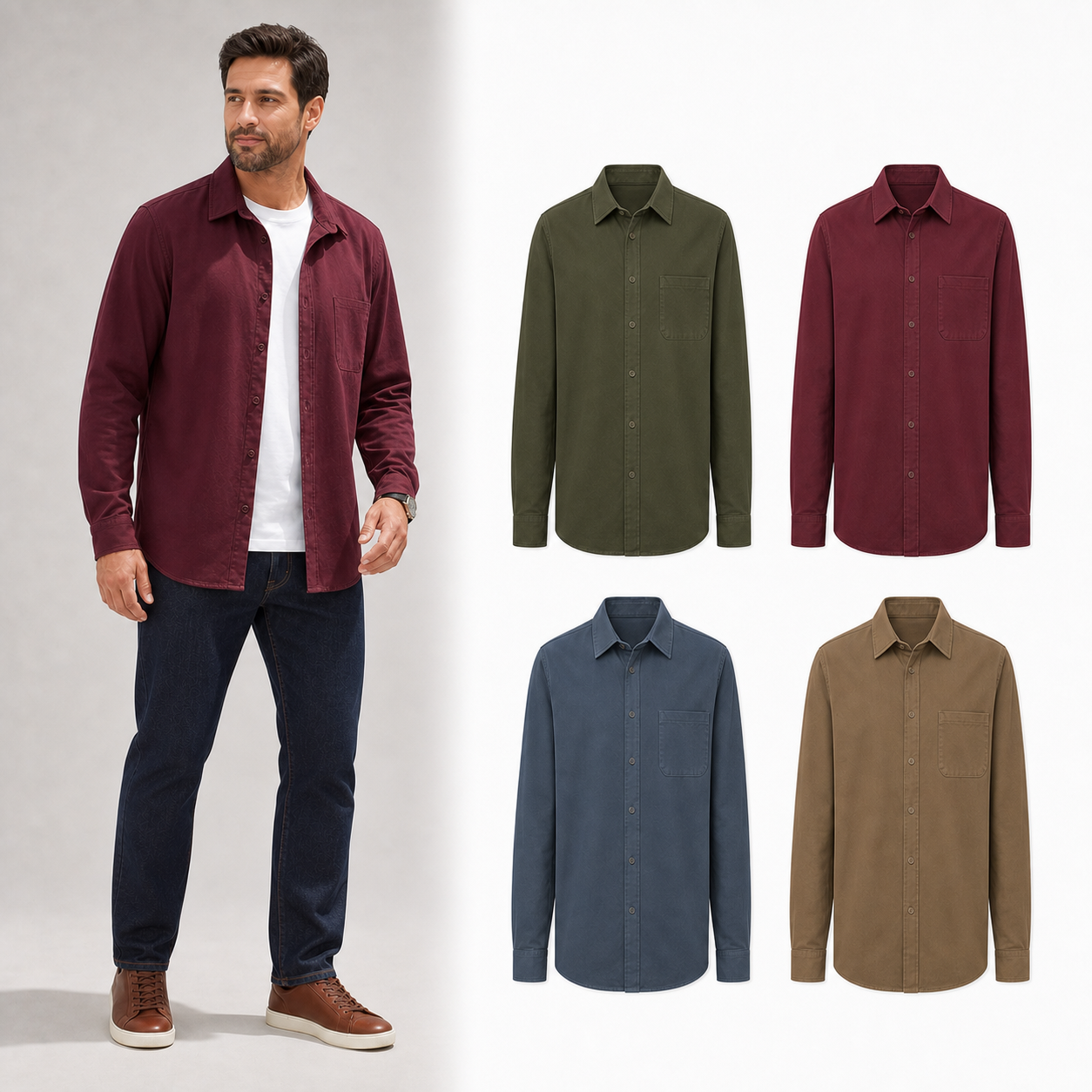 Four-color men's overshirt set B in olive burgundy slate and khaki