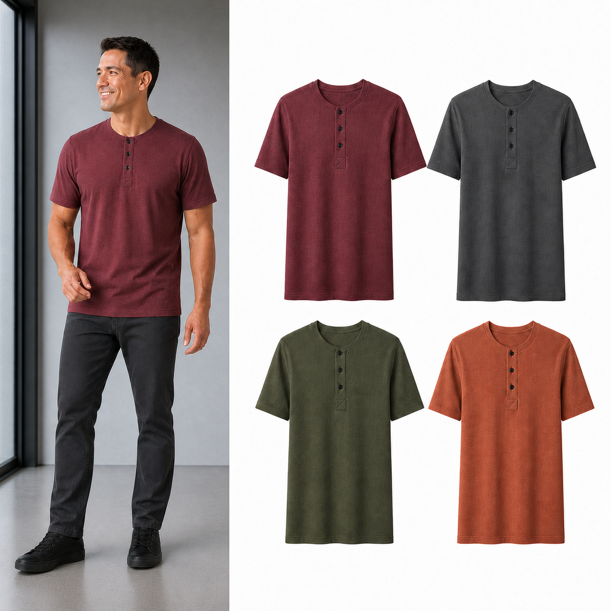 Men's textured Henley mixed four pack B