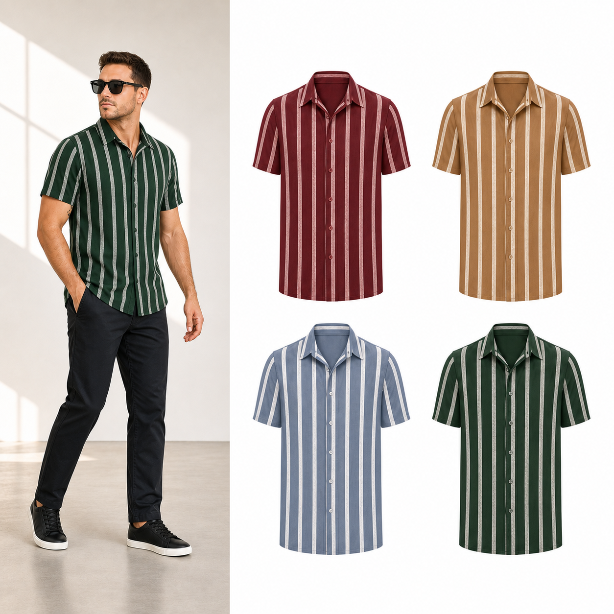 Four-color men's striped shirt set B