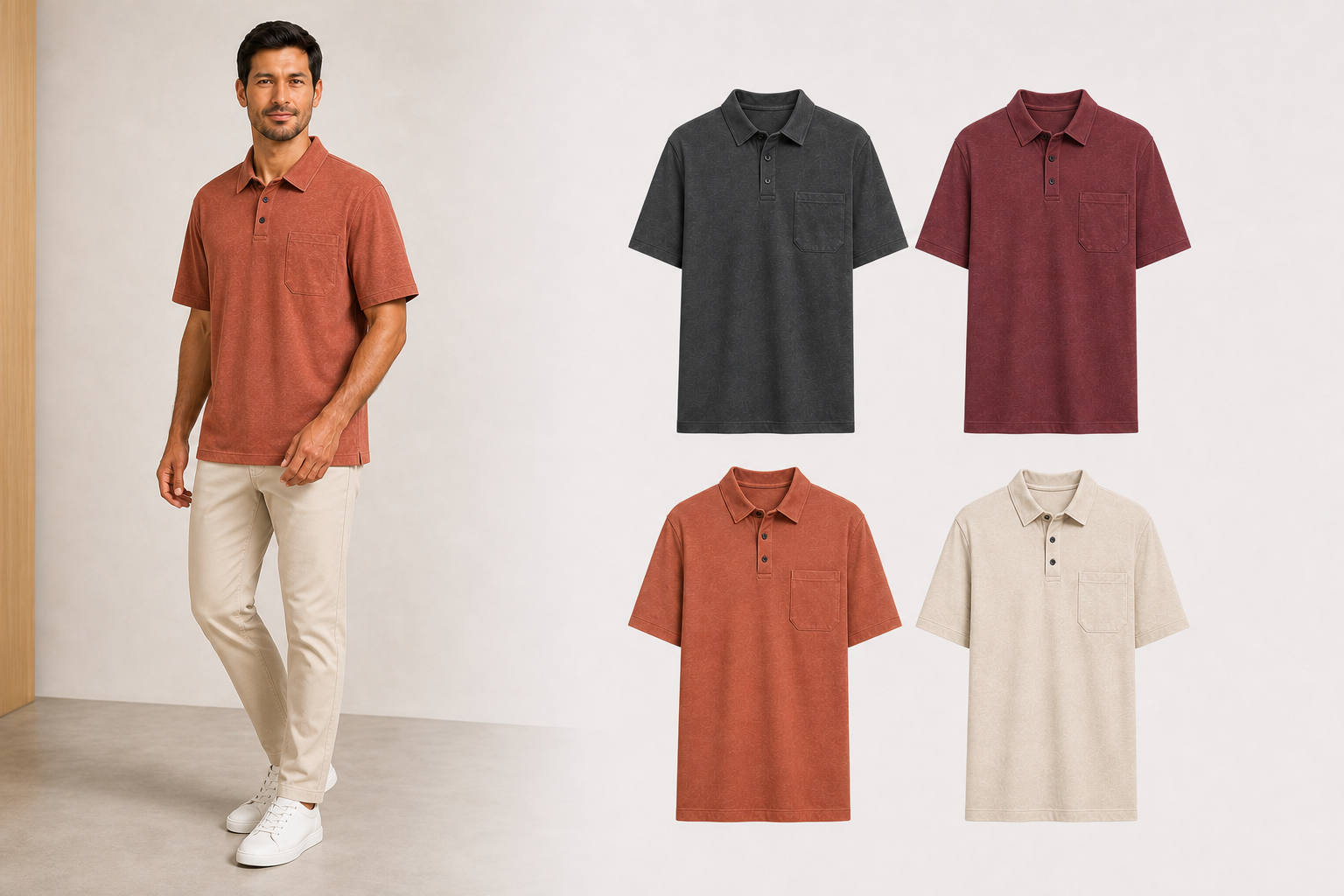 Men's washed pocket polo mixed four pack B