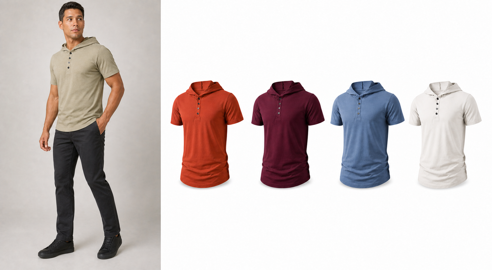 Men's hooded Henley mixed four pack B
