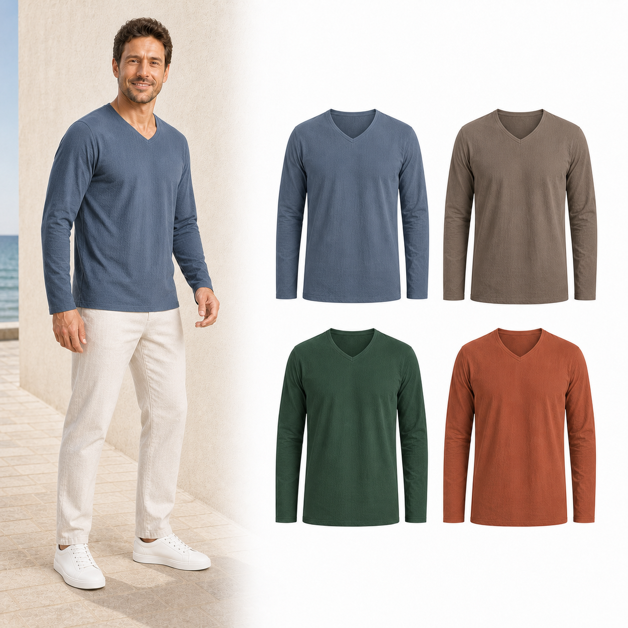 Men's long-sleeve V-neck mixed four pack B