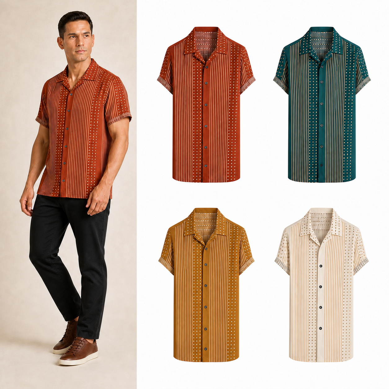 Four-color vertical stripe shirt set B