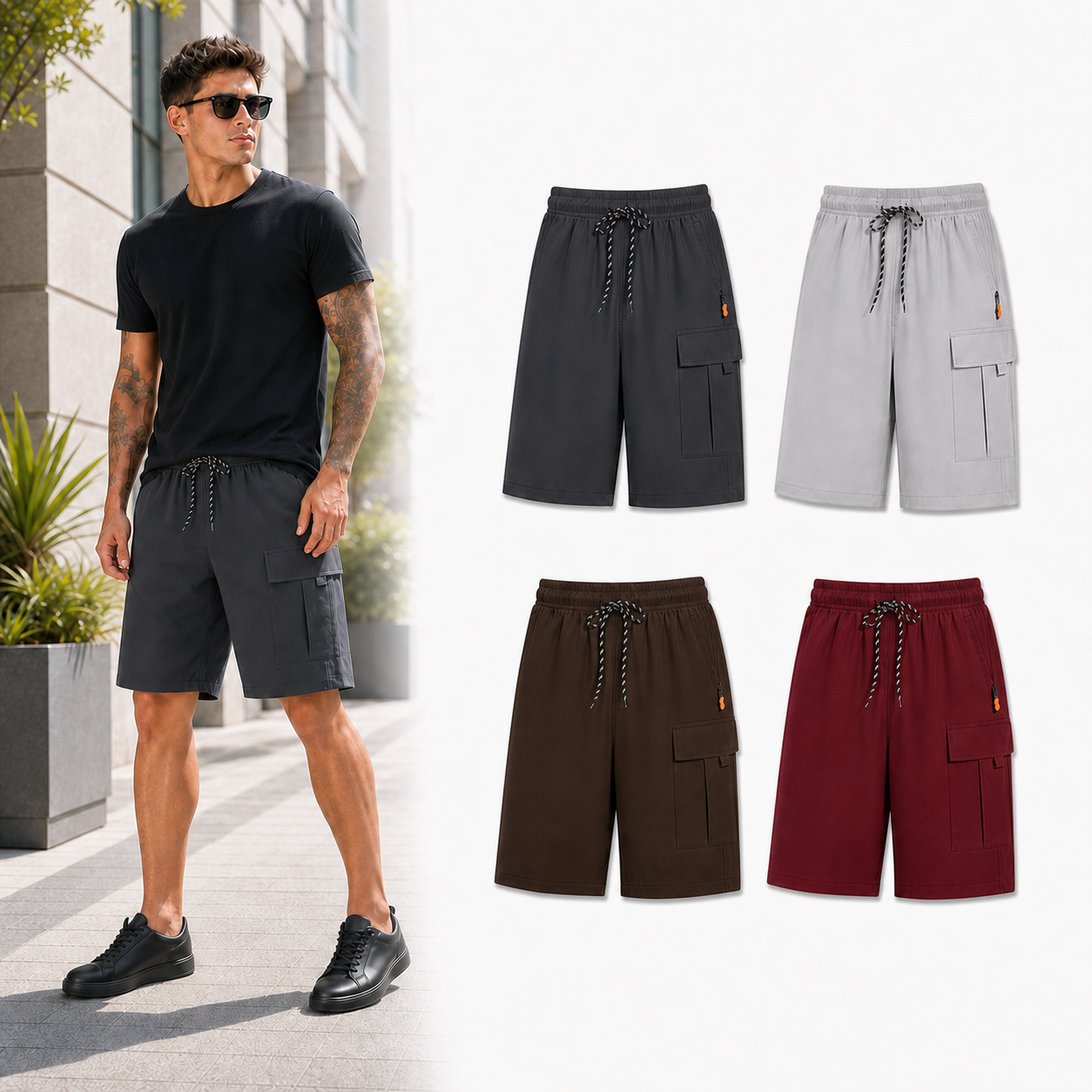 Four-color men's utility cargo shorts set B