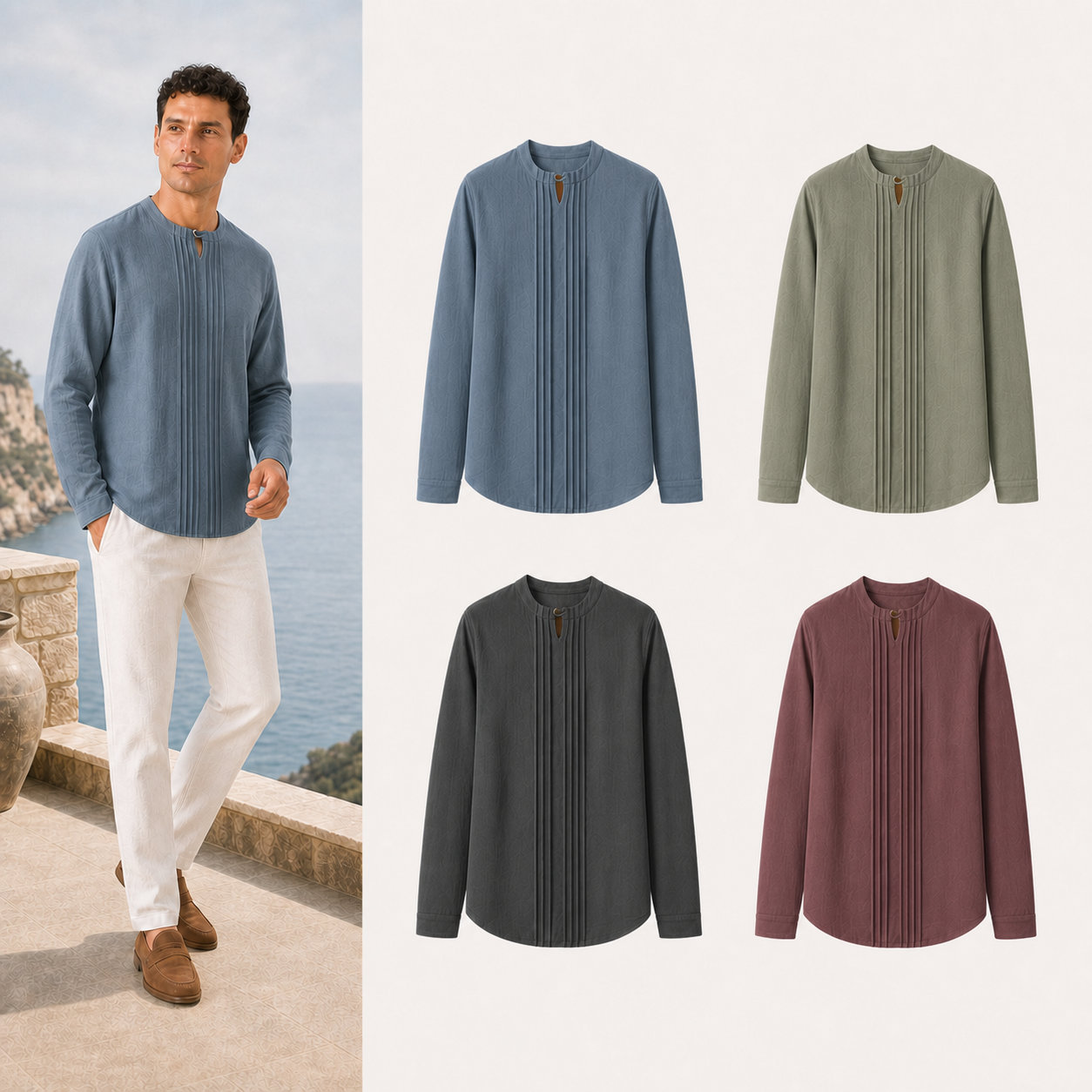 Men's pintuck keyhole shirt mixed four pack B