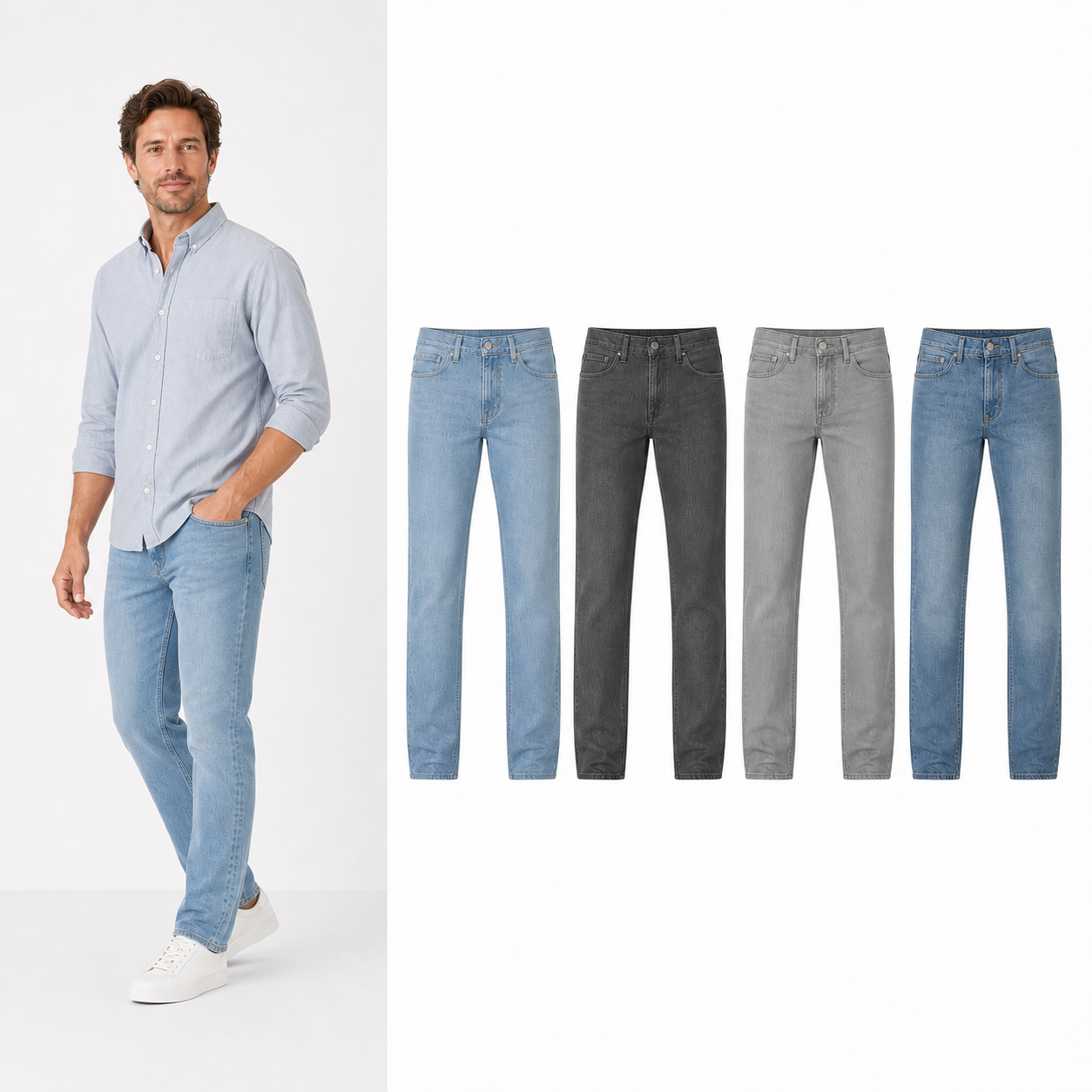 Four-wash men's regular tapered jeans set B