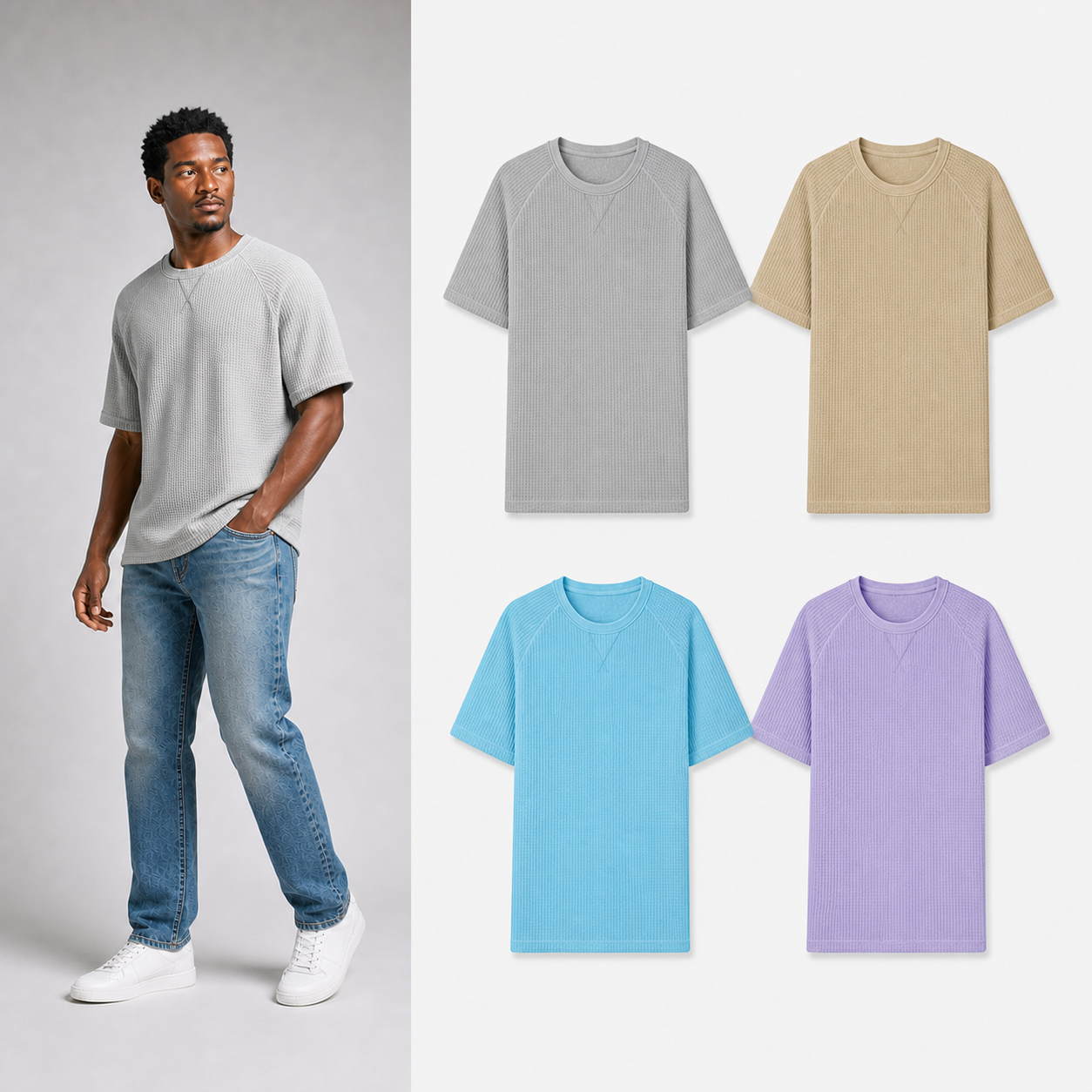 Four-pack B of men's waffle raglan T-shirts