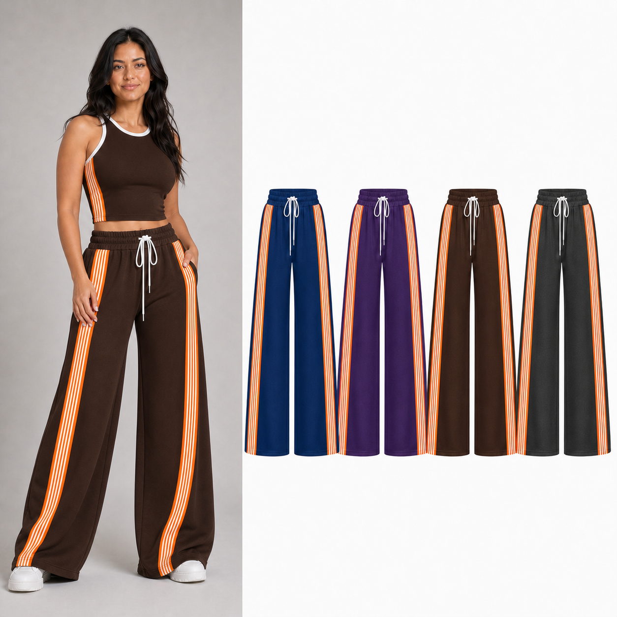 Women's contrast stripe wide-leg two-piece set mixed four pack B