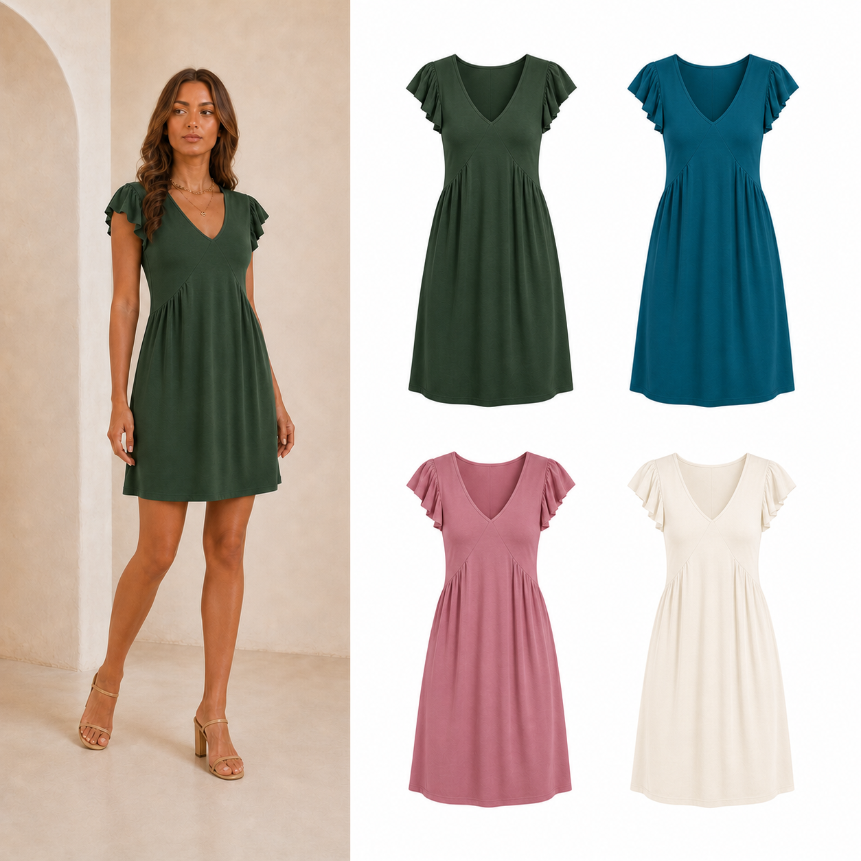 Women's flutter sleeve empire dress mixed four pack B