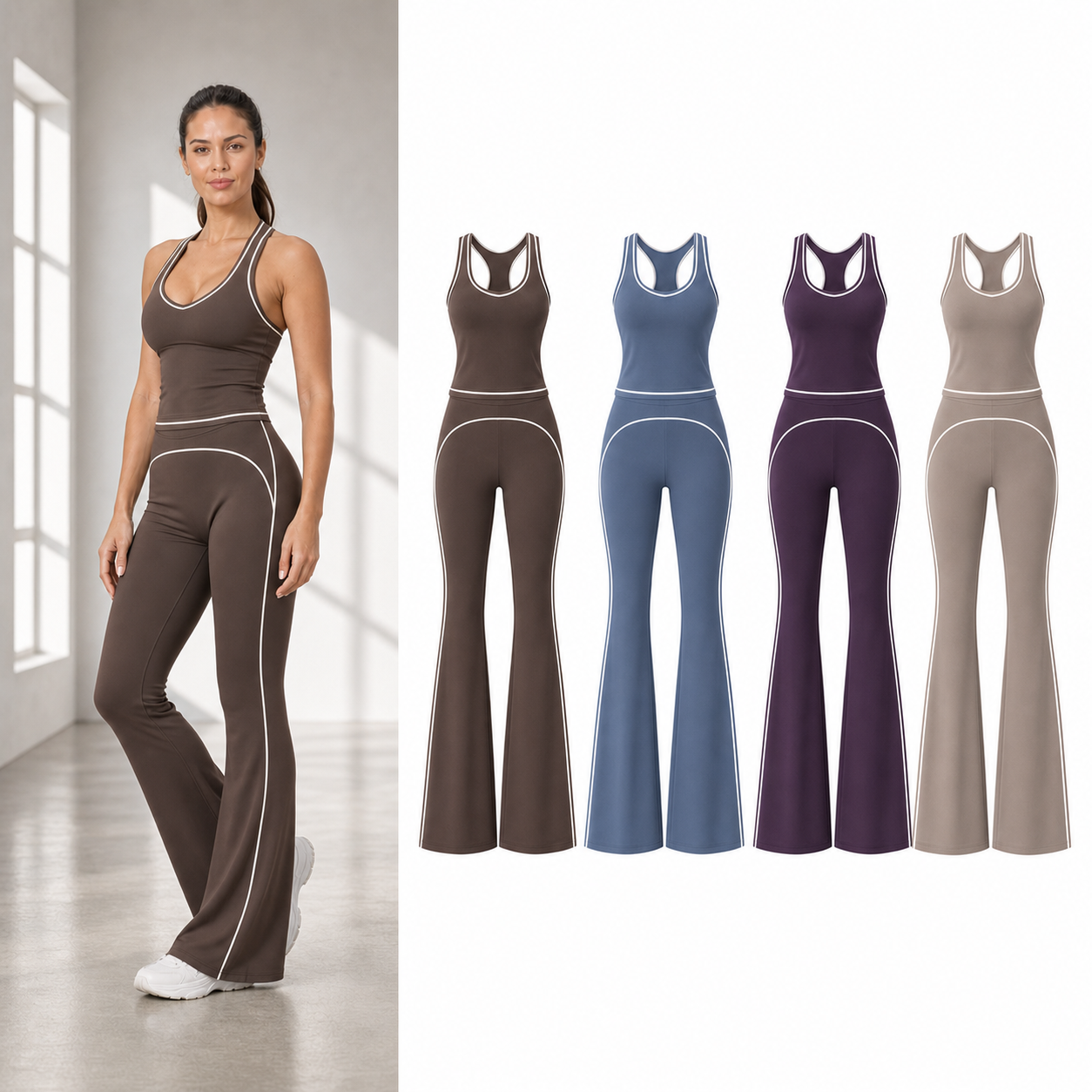 Women's contrast-trim flare active set mixed four pack B