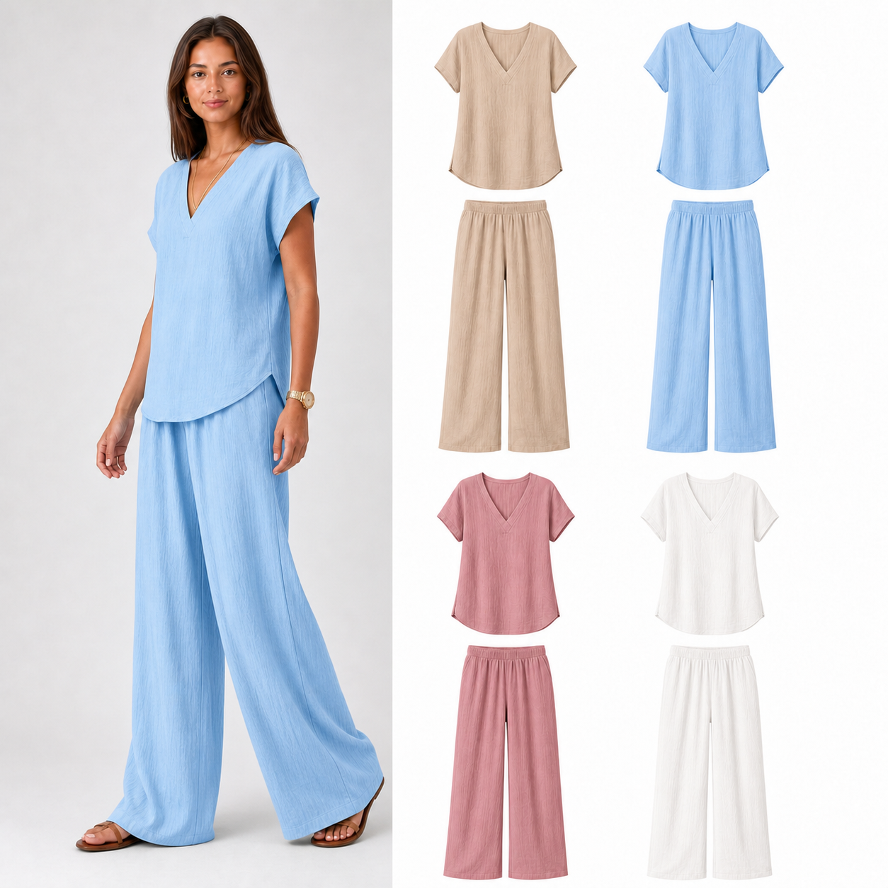 Women's crinkle two-piece set mixed four pack B