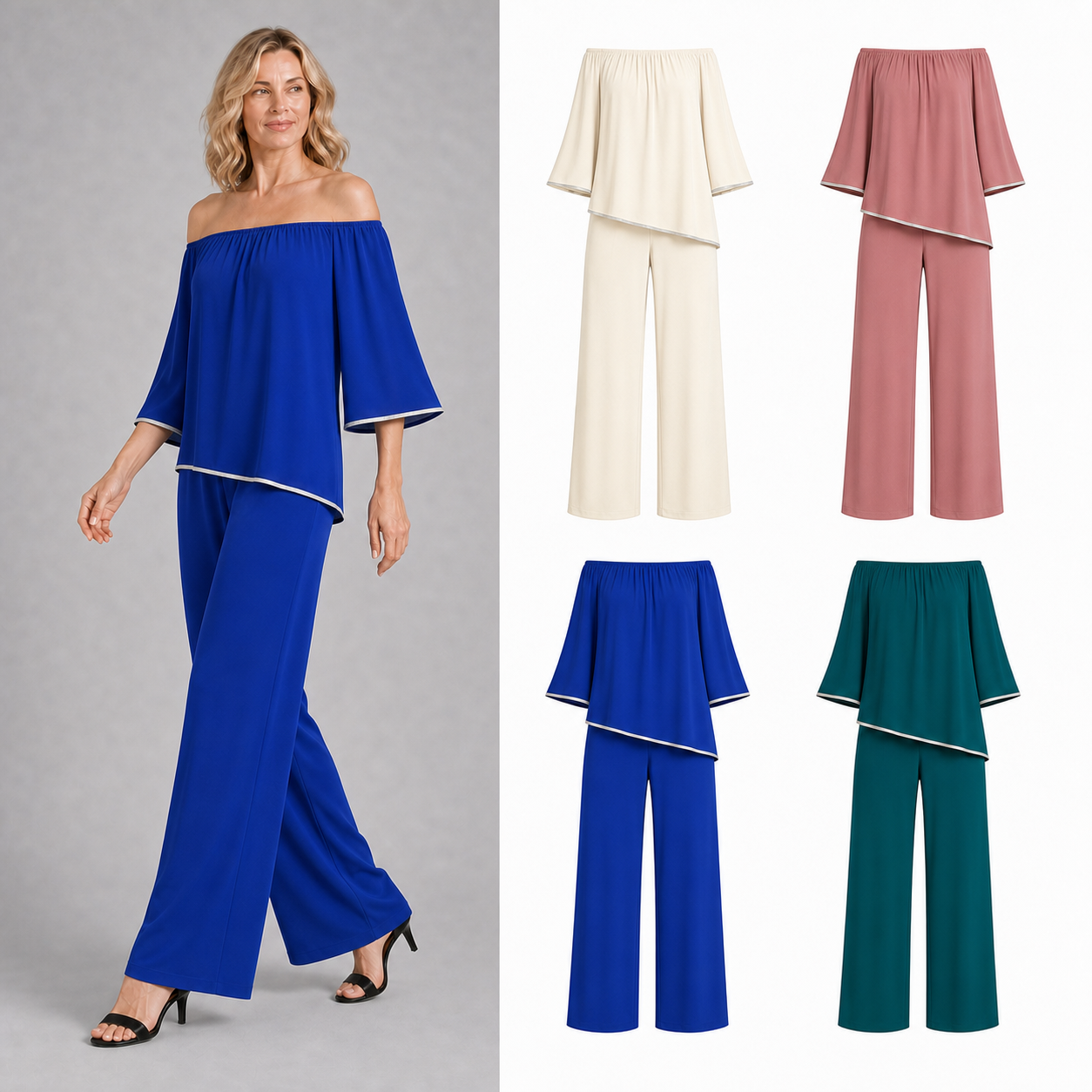 Women's off-shoulder wide-leg two-piece set mixed four pack B