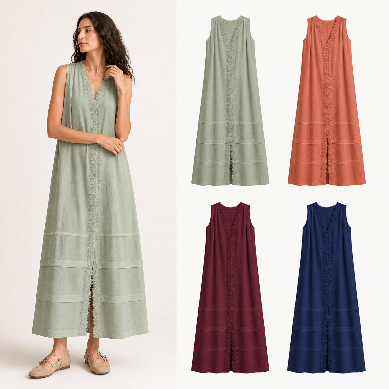 Women's lace-trim maxi dress mixed four pack B