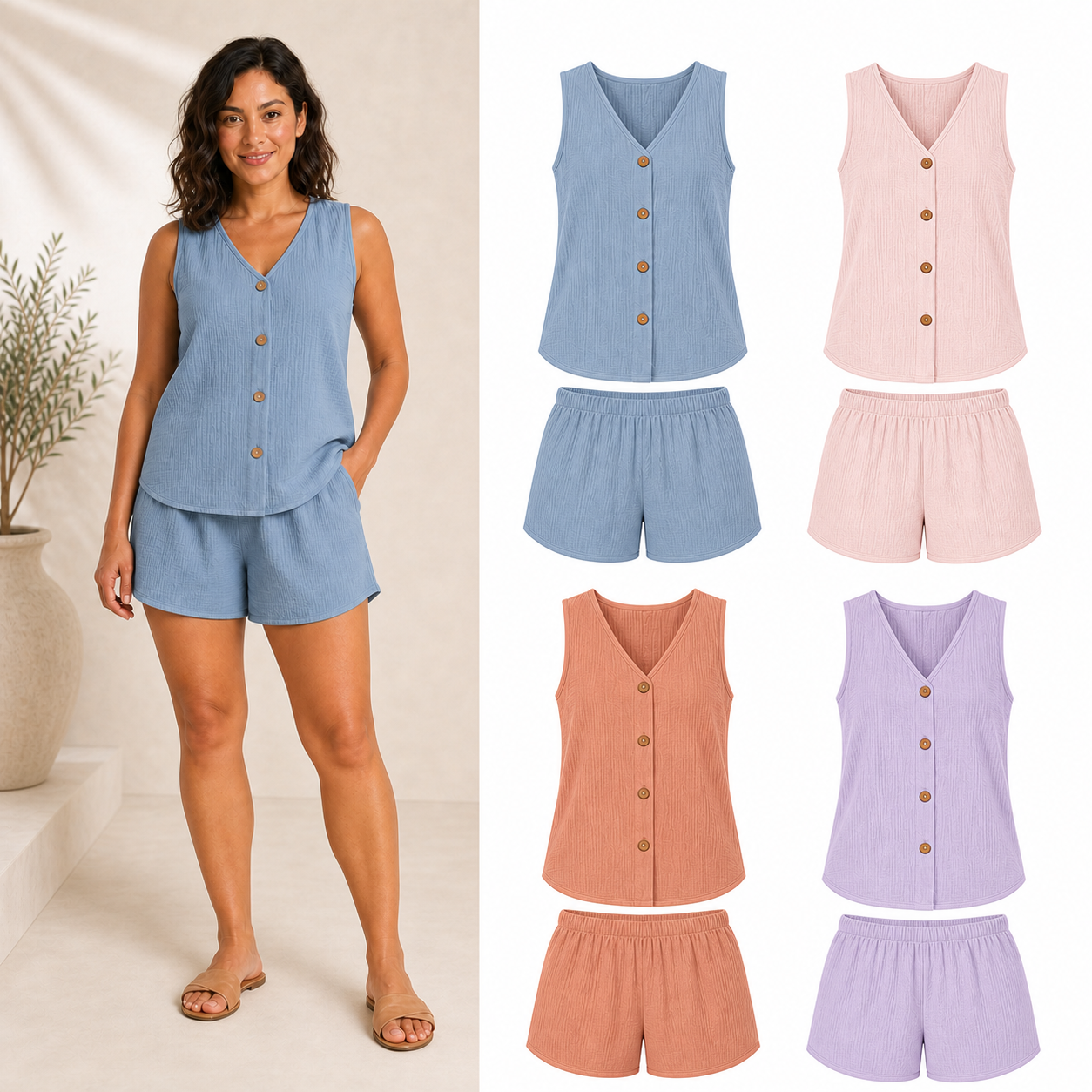 Women's crinkle top and shorts mixed four-pack B