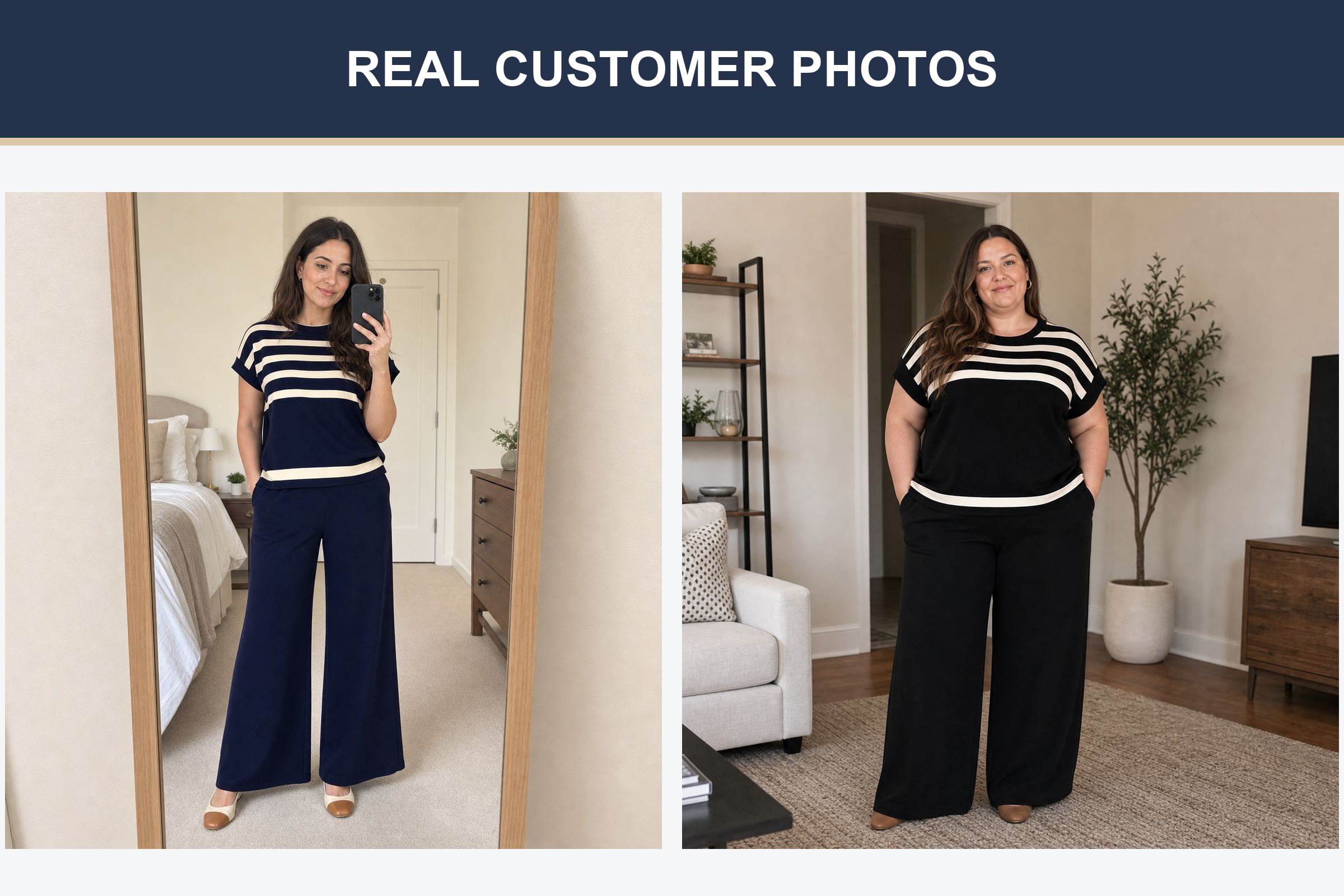 Real customer photos wearing the relaxed denim set