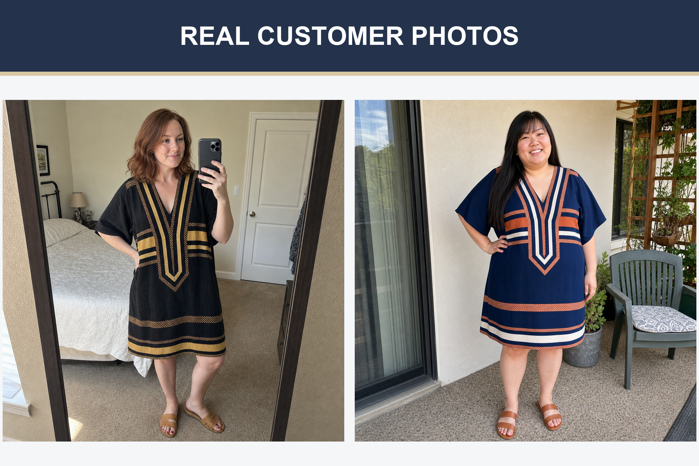 Real customer kaftan photos in black and navy