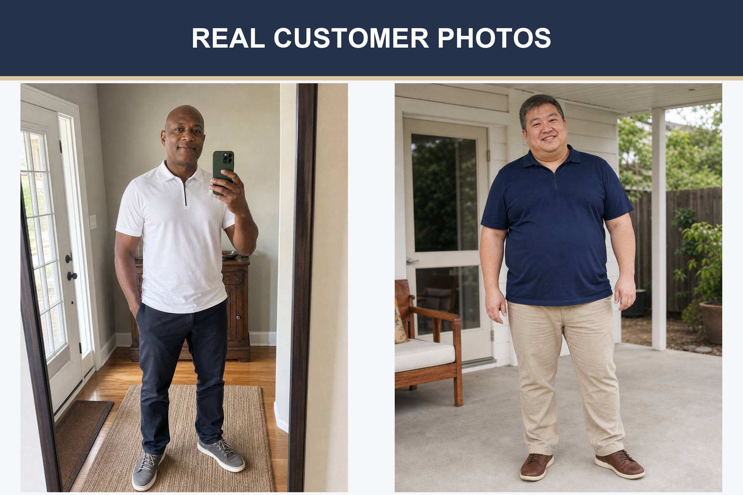 Real customer photos of men's quarter zip polo shirts set one